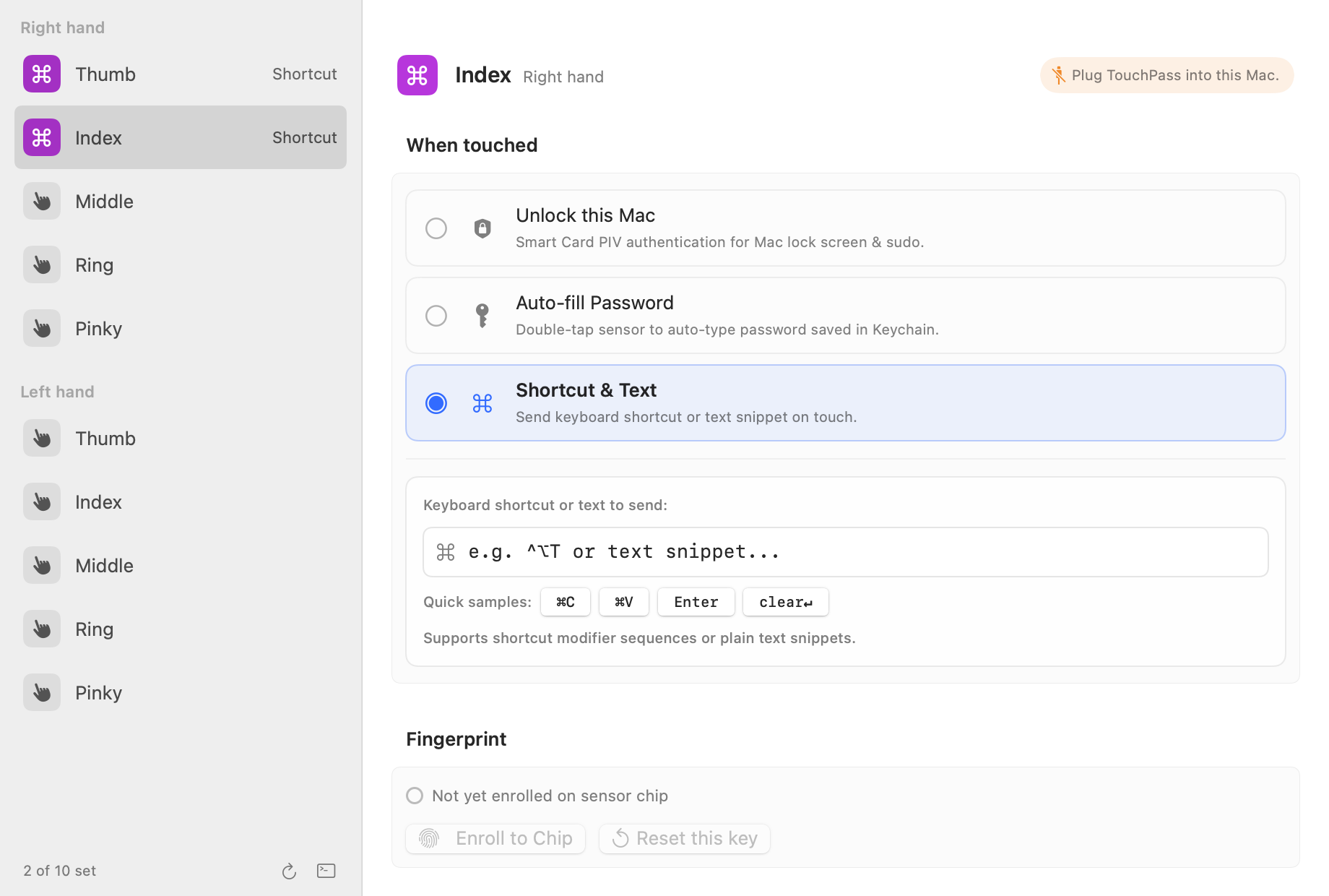 TouchPass macOS app interface