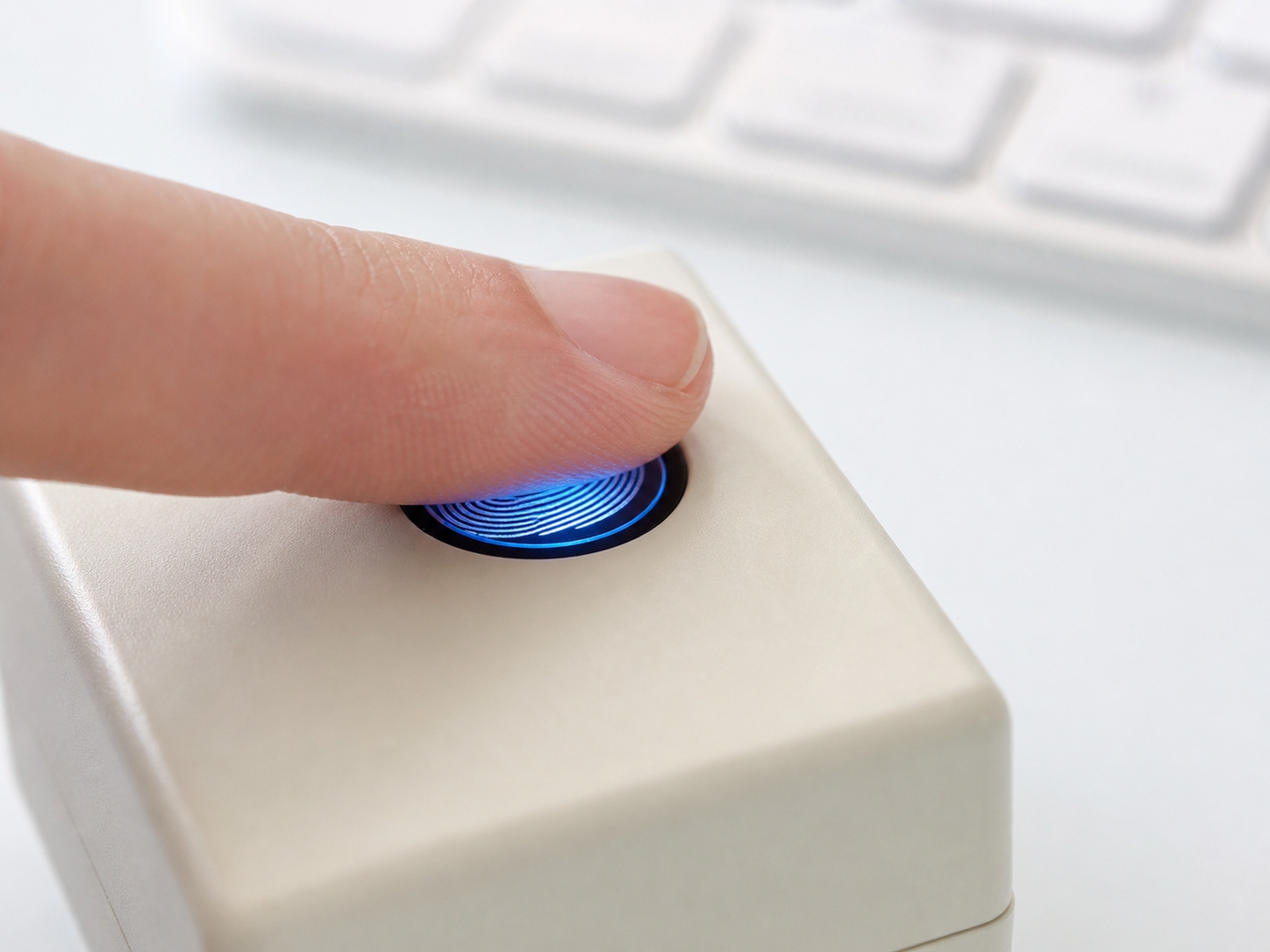Finger pressing TouchPass sensor with blue glow